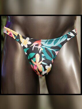 Mens Tropical Floral Print LR 1/4 Back Bikini Brief